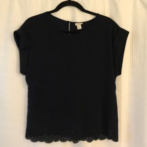 J crew scalloped hem navy blouse
